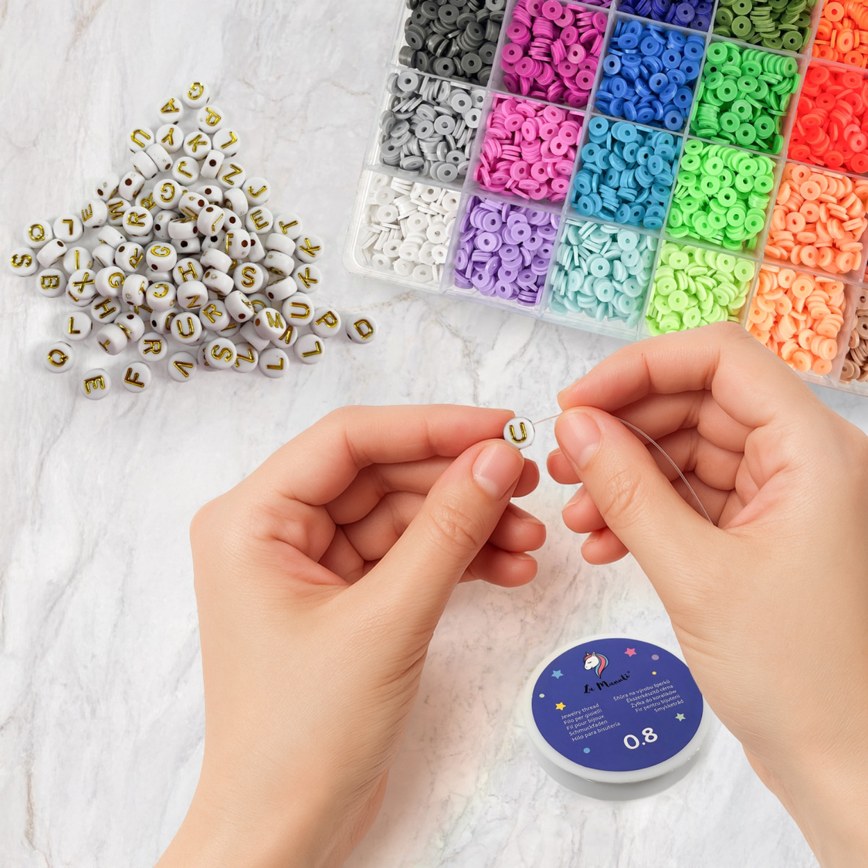 Koraliki Płaskie do Robienia Bransoletek Biżuterii Literki Zestaw
