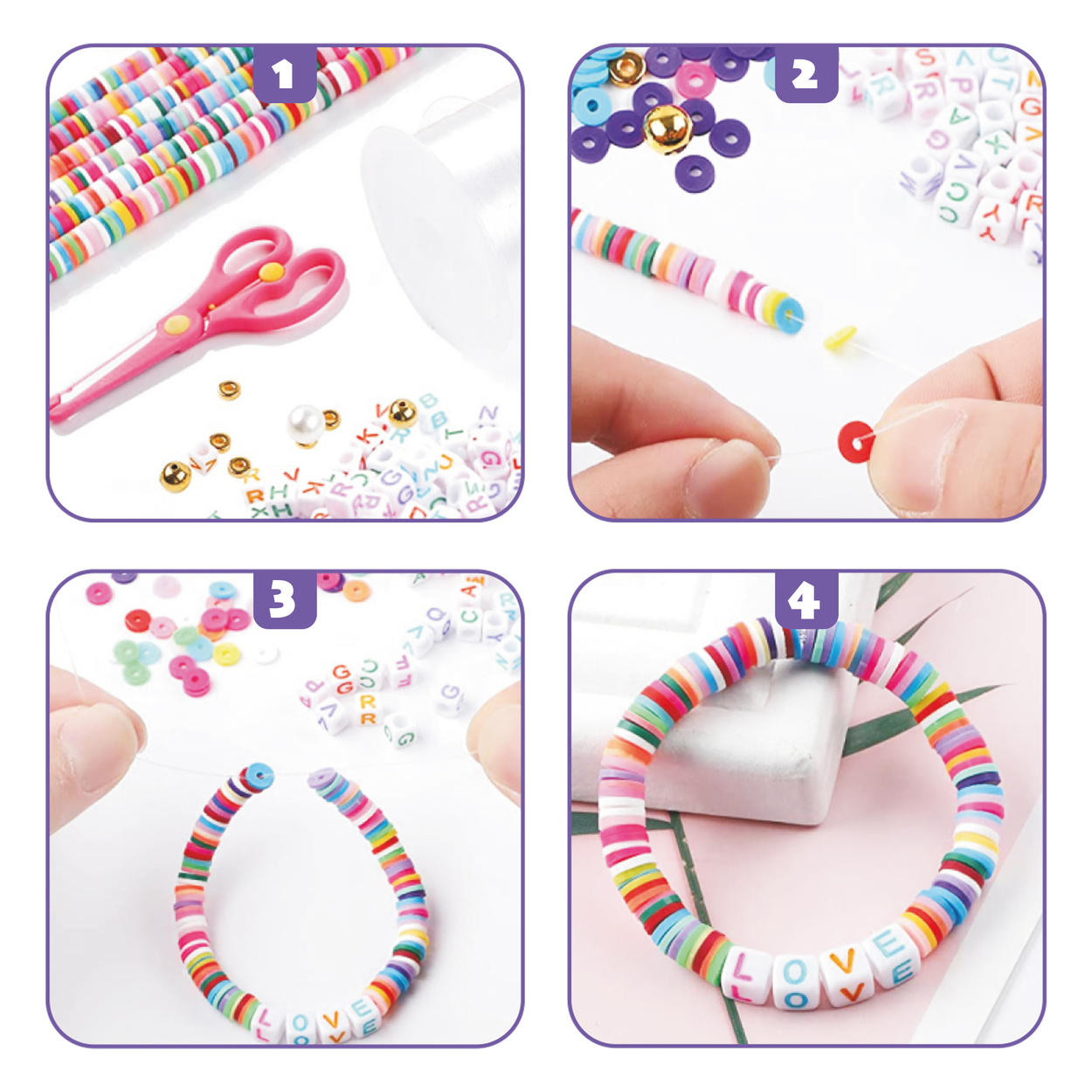 Koraliki Płaskie do Robienia Bransoletek Biżuterii Literki Zestaw